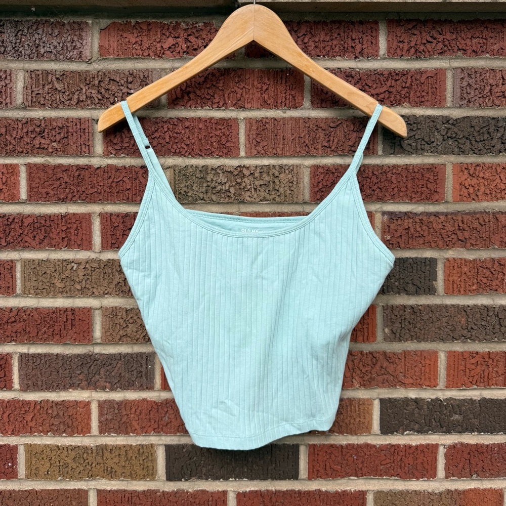 Old Navy Light Teal Blue Ribbed Spaghetti Strap Crop Top